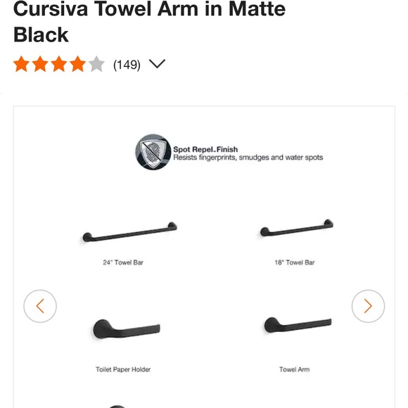 NIB Kohler Cursiva 9” towel arm matte black 3-step easy install, made to last. - Picture 6 of 7